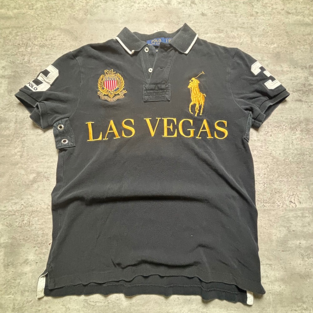 Polo Ralph Lauren Polo Shirt Small Black Las Vegas Big Pony Custom Slim Fit